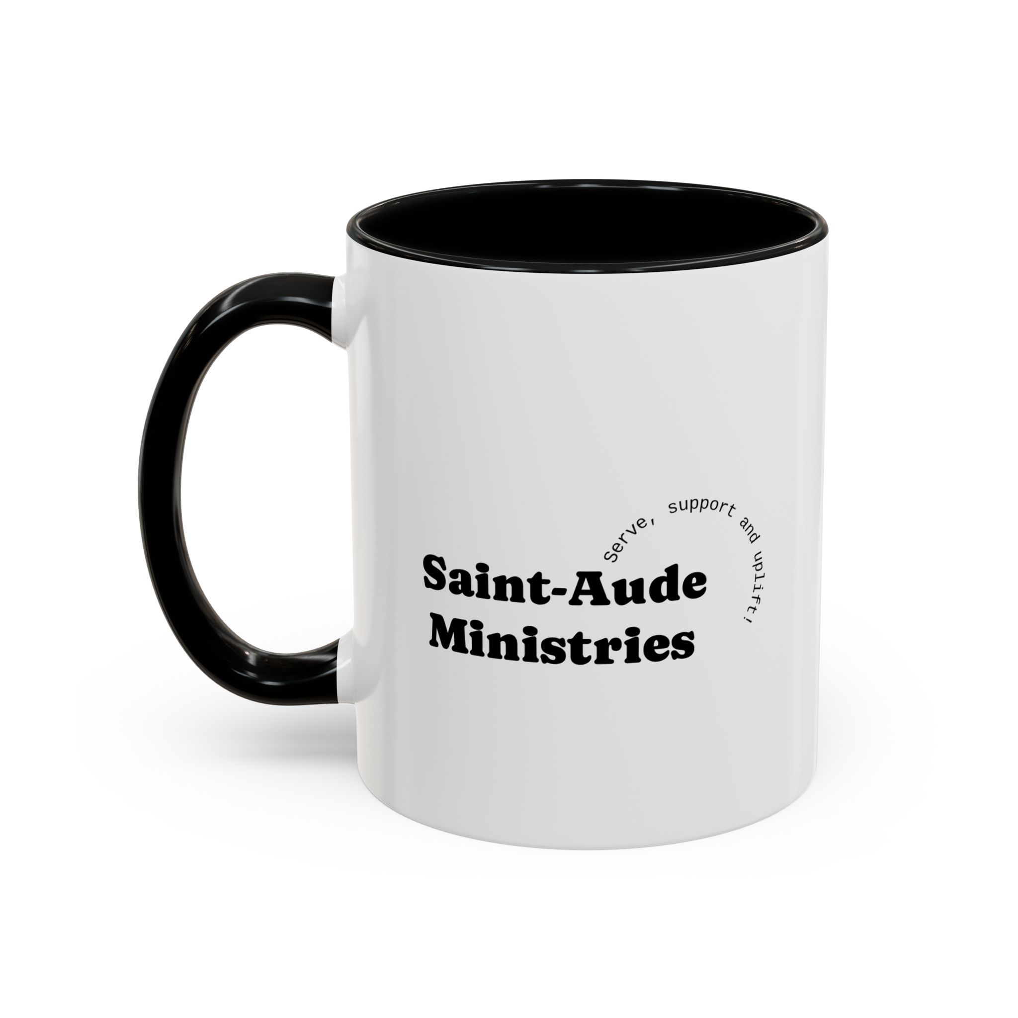 Saint-Aude Ministries Accent Coffee Mug — 11/15oz Black-Trim Ceramic Mug